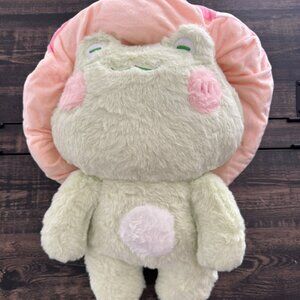 Cute Frog Plush with Pink Polka Dot Mushroom Hat – Soft Stuffed Animal